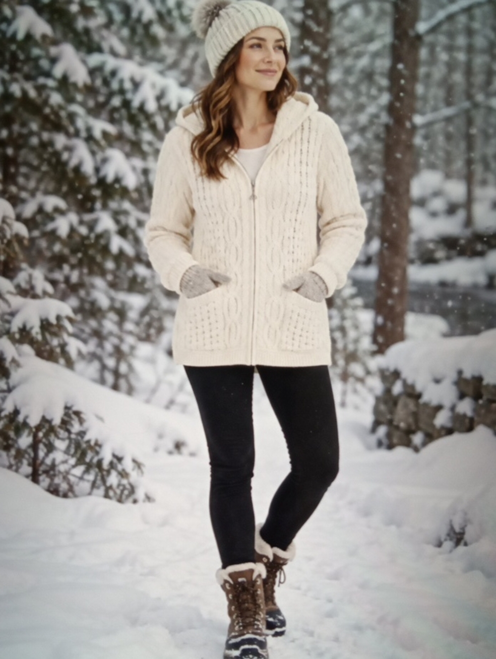 Aran Mor Merino Wool Ireland Full Zip Cable Knit Fisherman Chunky Sweater Hoodie